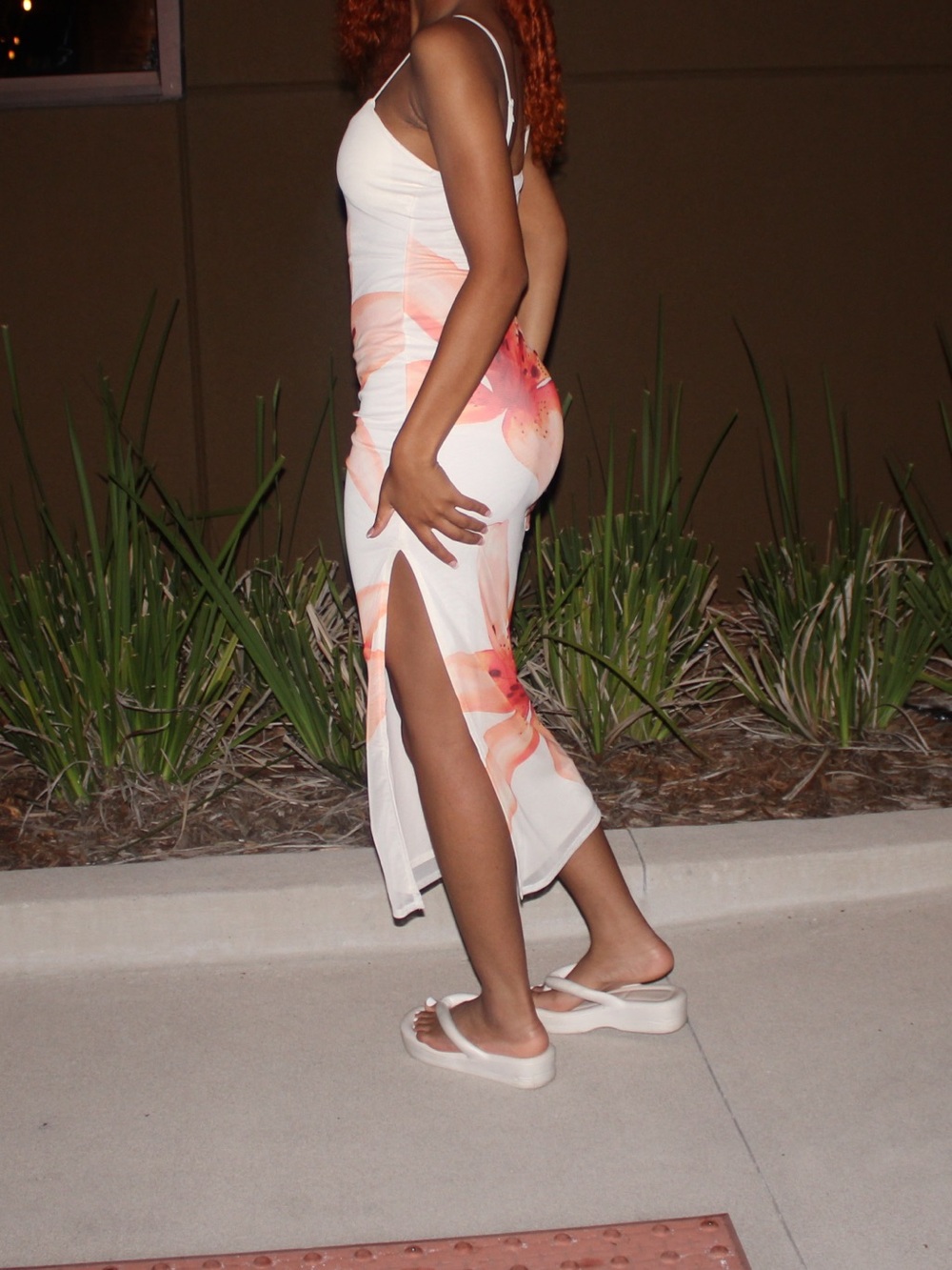 Derek Heart White Midi Dress with Peach Floral Print (worn once)